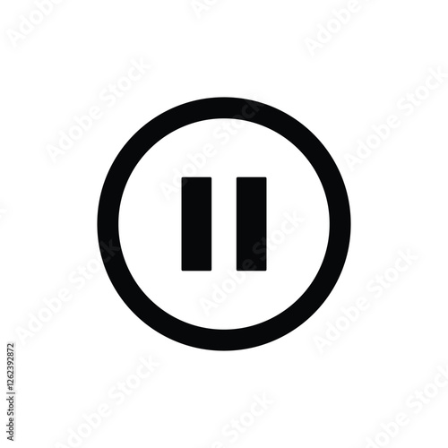 pause button icon vector symbol in black outline. 