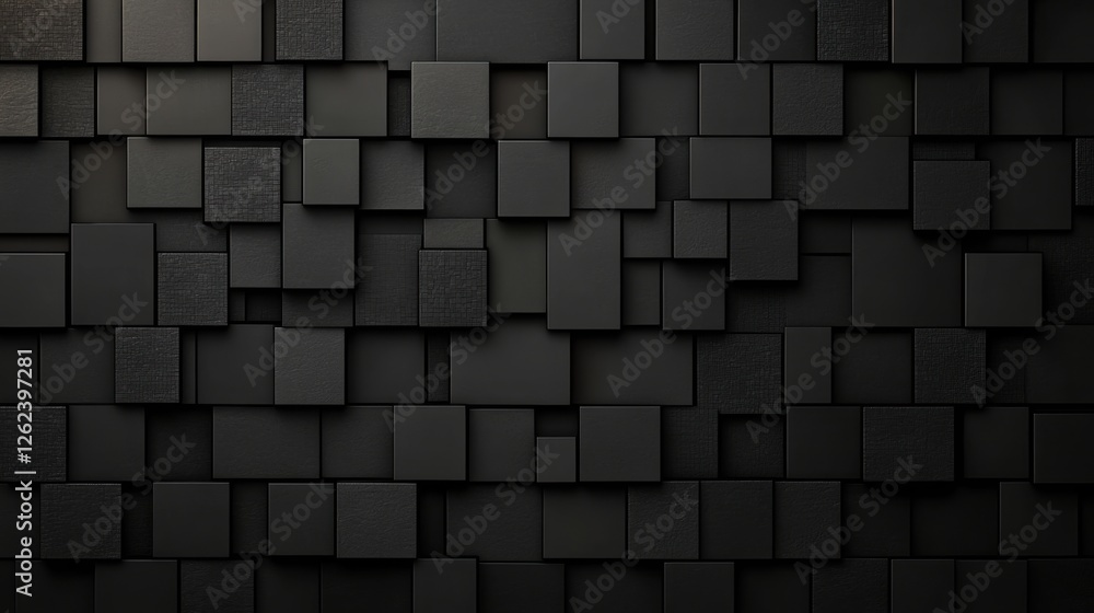 Modern dark geometric design, overlapping angular black shapes, layered squares with smooth gradient shadows, premium material appearance, matte carbon fiber texture, minimalistic monochromatic style Modern dark geometric design, overlapping angular black shapes, layered squares with smooth gradient shadows, premium material appearance, matte carbon fiber texture, minimalistic monochromatic style