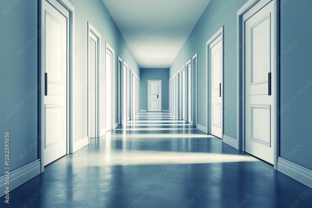 Long corridor with many doors Long corridor with many doors
