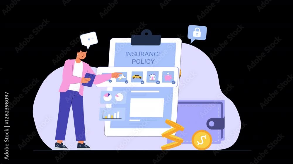 2D flat character animation exploring the world of insurance, with characters learning about various types of insurance policies and how they provide financial protection. 2D flat character animation exploring the world of insurance, with characters learning about various types of insurance policies and how they provide financial protection.