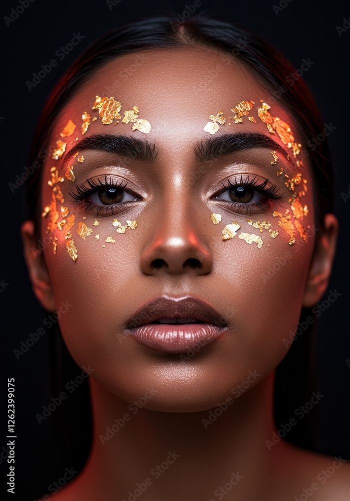 A striking makeup look featuring metallic eyeshadow and sculpted cheekbones, creating a dramatic finish
A striking makeup look featuring metallic eyeshadow and sculpted cheekbones, creating a dramatic finish