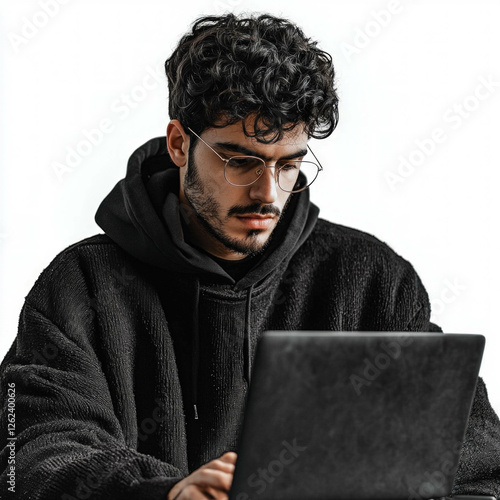 Looking At Laptop Isolated