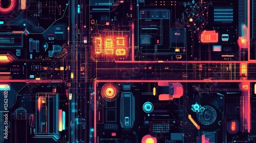 Wallpaper Mural A futuristic city map showing data collected from IoT sensors, displaying traffic patterns, energy usage, and environmental conditions in real-time. Torontodigital.ca