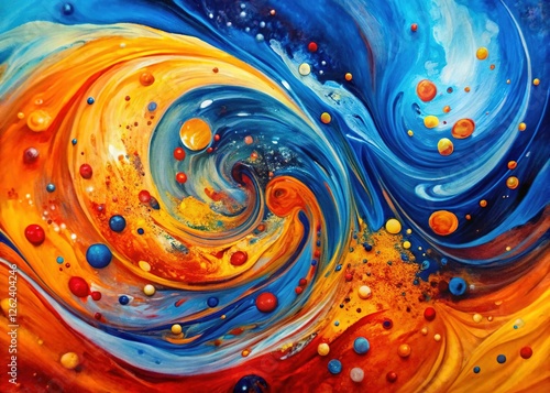 Abstract Swirling Colors Painting - Vibrant Blue, Orange, Red, Yellow Art