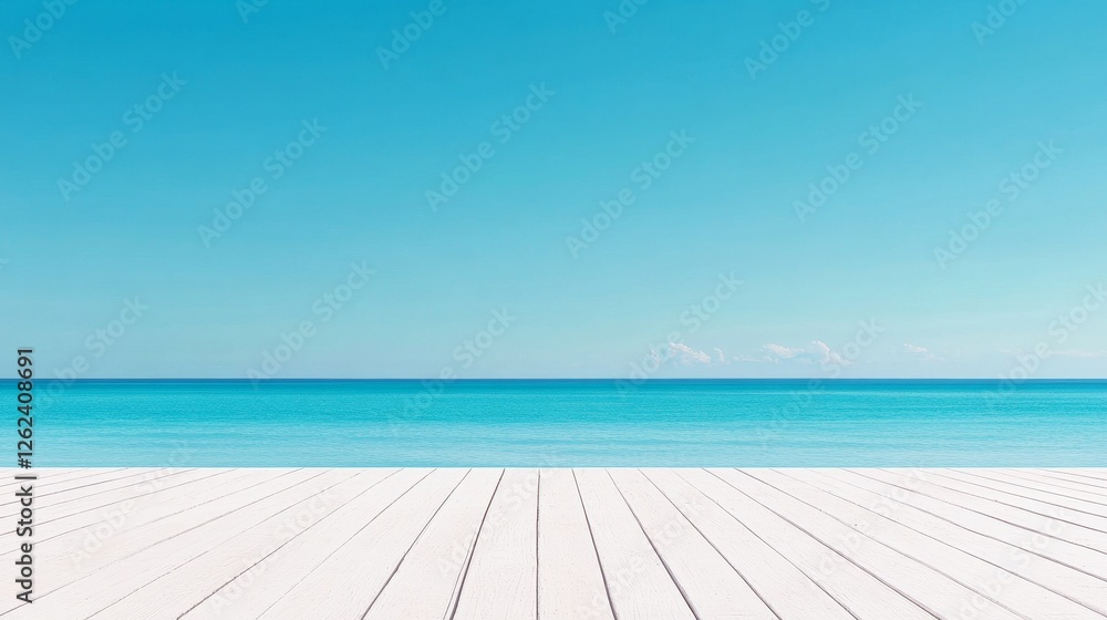 Fototapeta premium Ocean view serenity from a wooden deck on tropical beach