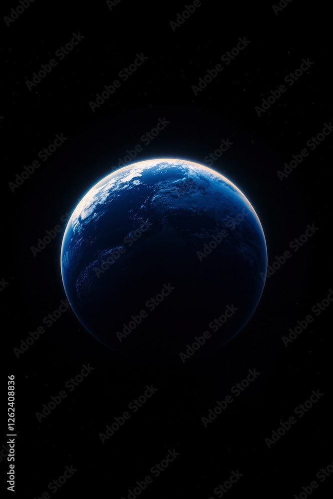 Earth in Space - Globe with continents, oceans, and atmosphere with a dark background Earth in Space - Globe with continents, oceans, and atmosphere with a dark background