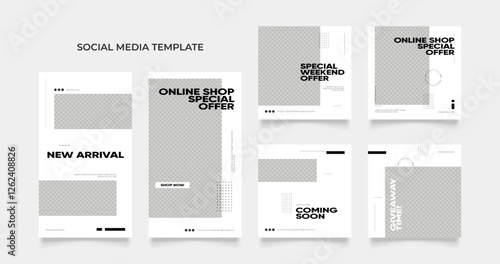 social media template banner blog fashion sale promotion. fully editable instagram and facebook square post frame puzzle organic sale poster. fresh black white element shape vector background