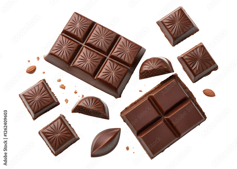 chocolate pieces top view on white background.png chocolate pieces top view on white background.png