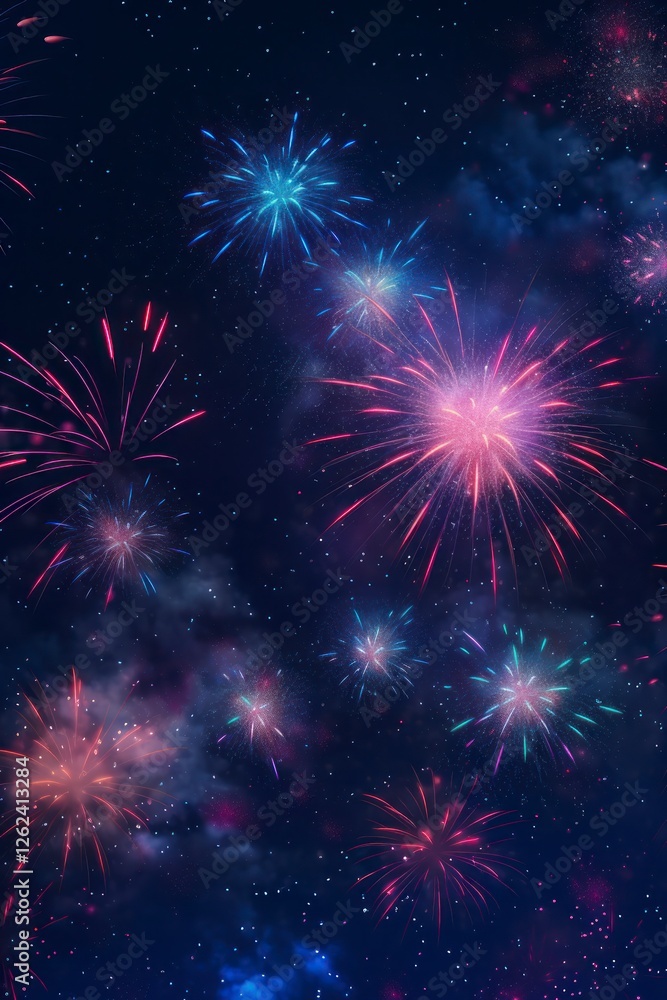 Fototapeta premium Colorful fireworks of various colors over night sky