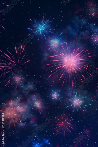 Colorful fireworks of various colors over night sky photo