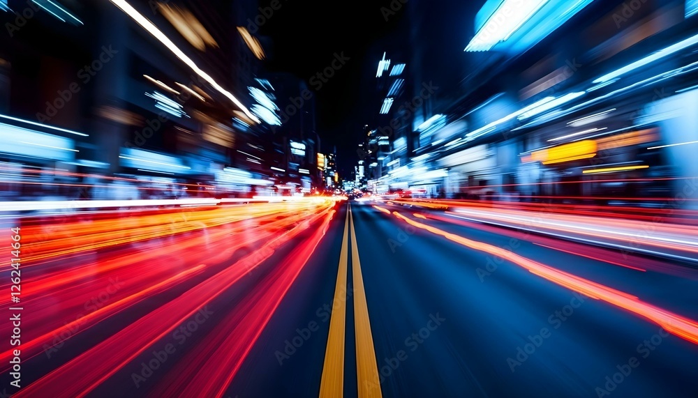 Nighttime city street, blurred and adorned with abstract neon lights, evoking a lively and energetic urban vibe Nighttime city street, blurred and adorned with abstract neon lights, evoking a lively and energetic urban vibe