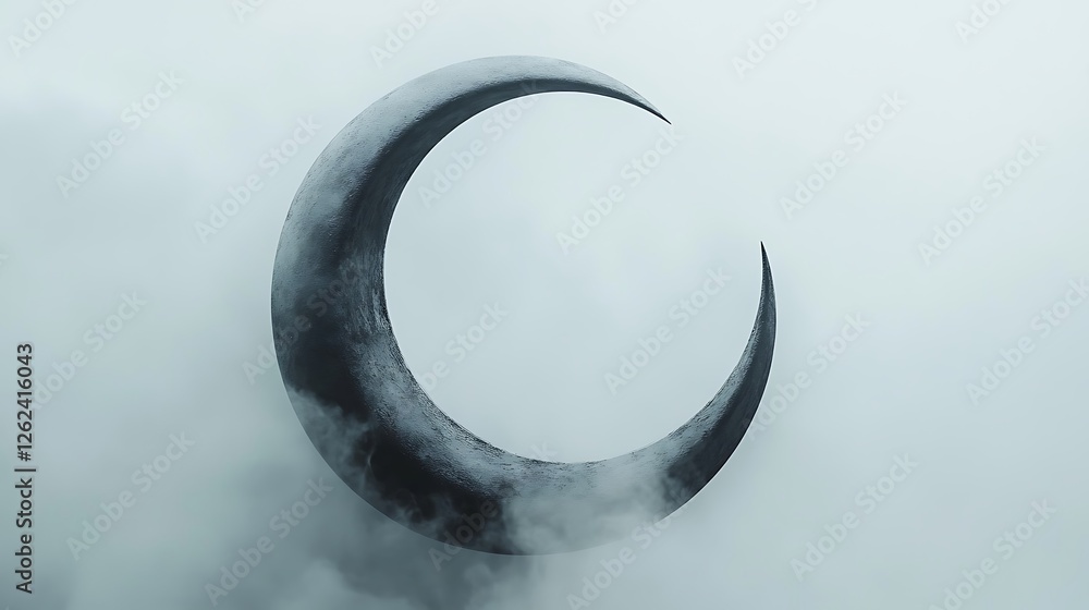 Dark Crescent Moon In Misty Atmosphere Dark Crescent Moon In Misty Atmosphere