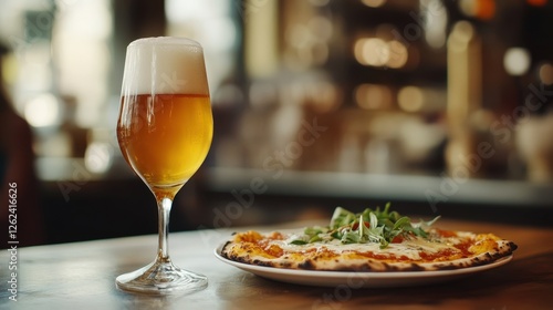 pizza, showcasing the timeless combination of beer and comfort food.