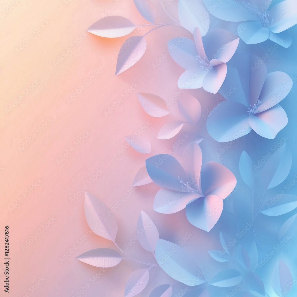 Pastel color background - flowers, leaves and waves Pastel color background - flowers, leaves and waves