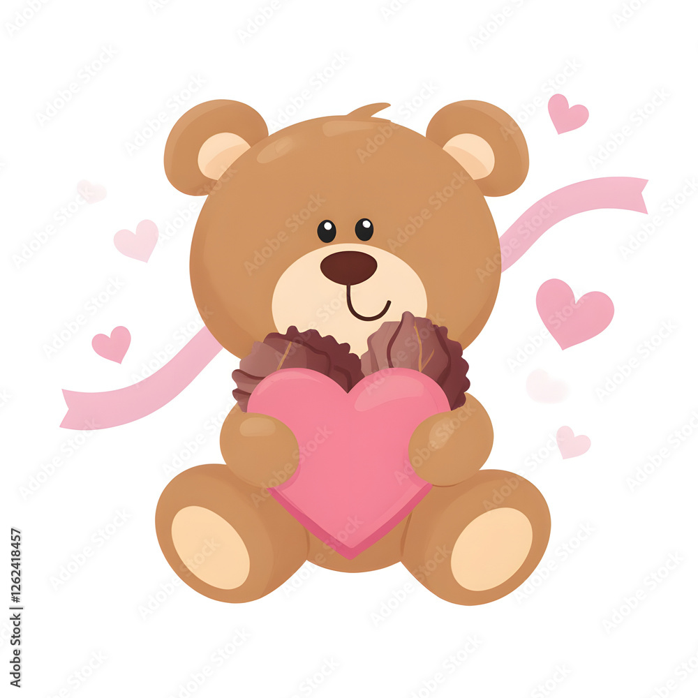 Cute Teddy Bear Holding Heart-Shaped Gift Cute Teddy Bear Holding Heart-Shaped Gift