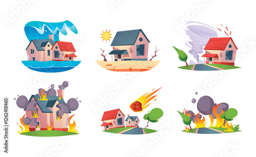 Natural disaster illustrations in flat style