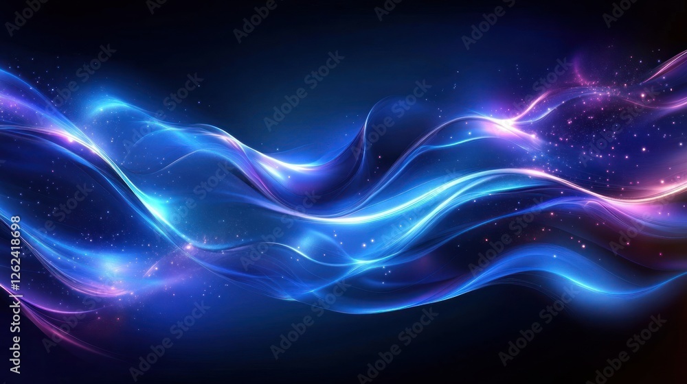 Fototapeta premium Abstract Blue and Purple Cosmic Waves: A Glowing Nebula