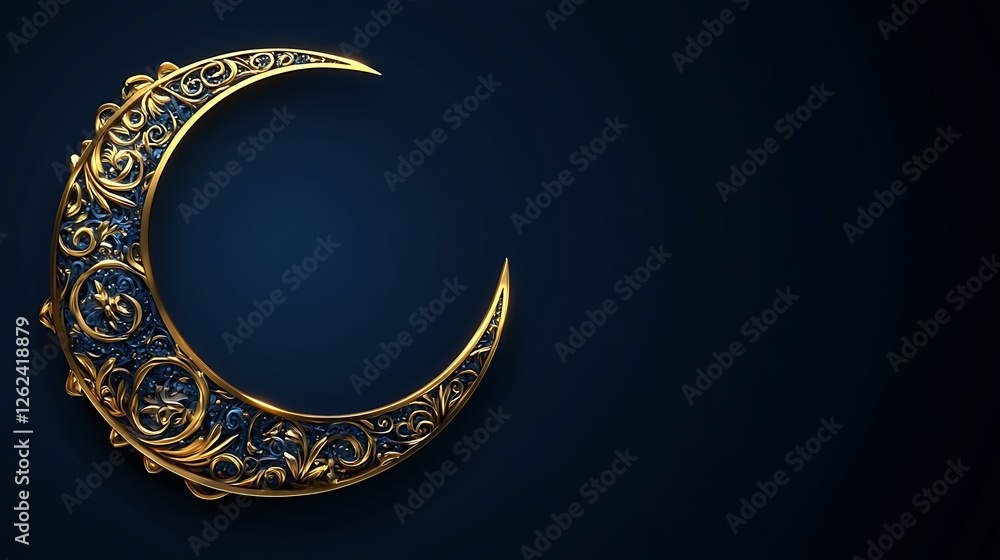 Ornate Golden Crescent Moon Design On Dark Background