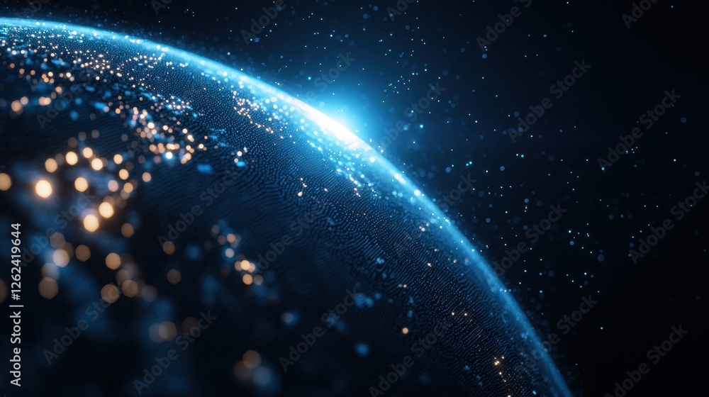 Fototapeta premium Glowing Earth in Cosmic Space with Starry Background