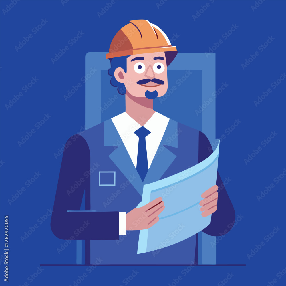 Confident Engineer Labor Day Blueprint Design Vector Illustration man job plan male work Confident Engineer Labor Day Blueprint Design Vector Illustration man job plan male work