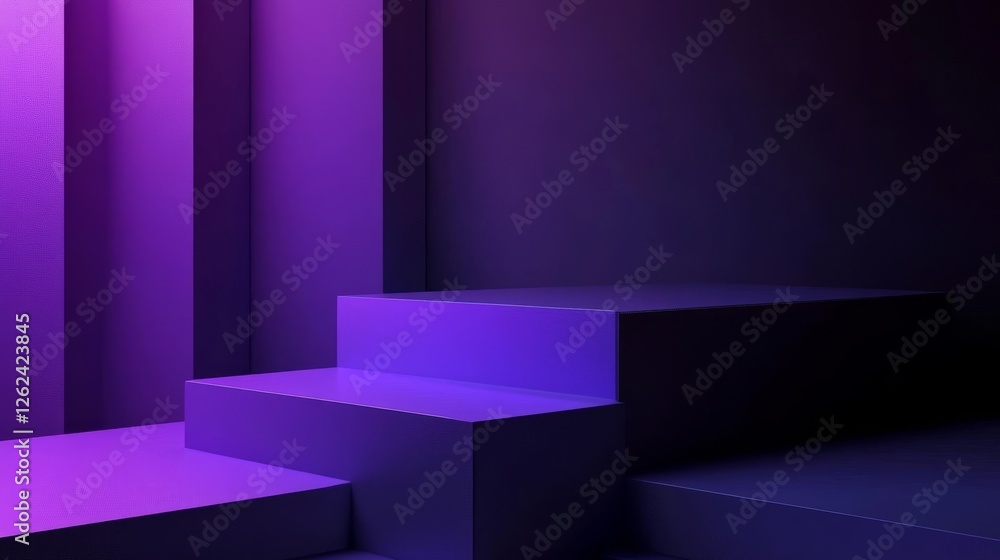 Abstract geometric design with purple lighting in a minimalist interior space Abstract geometric design with purple lighting in a minimalist interior space