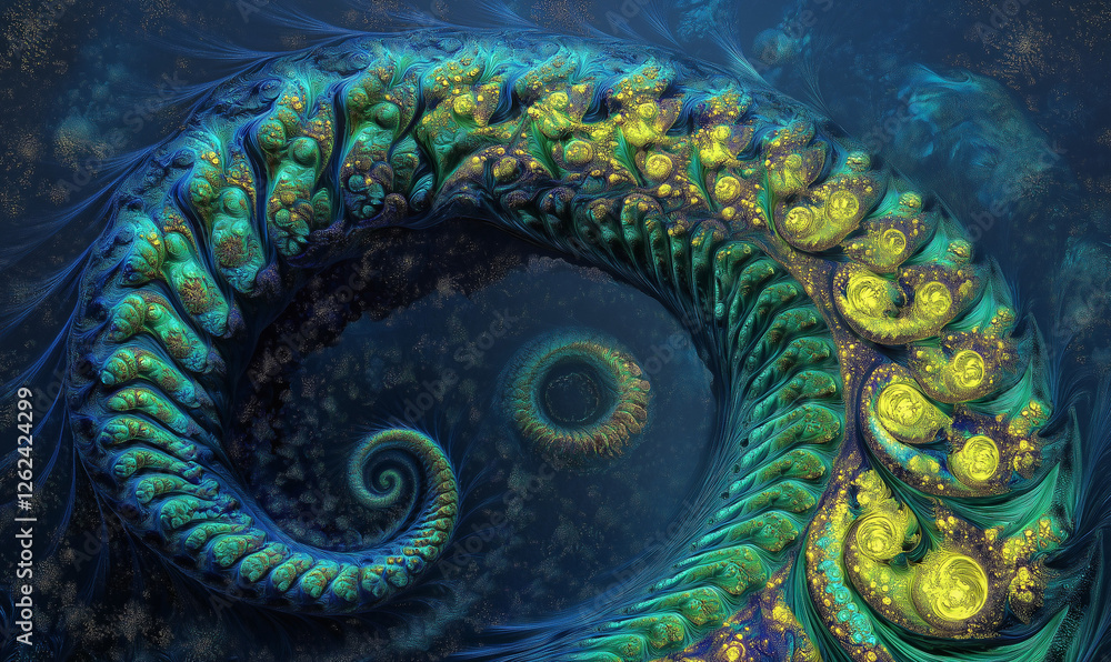 Obraz premium Light-based fractal creation in cobalt blue and neon hues, abstract energy patterns and design