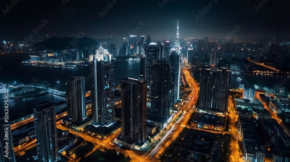 Fototapeta premium night city view Nighttime Cityscape with Illuminated