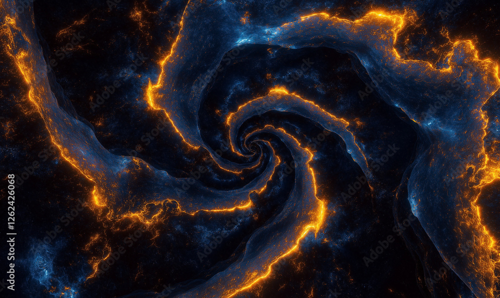 Obraz premium Glowing fractal patterns with warm amber and cobalt blues, illuminating intricate and dynamic designs