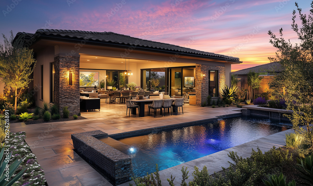 Obraz premium Urban retreat with open floor concept, polished modern finishes, and sleek design for a stylish living space