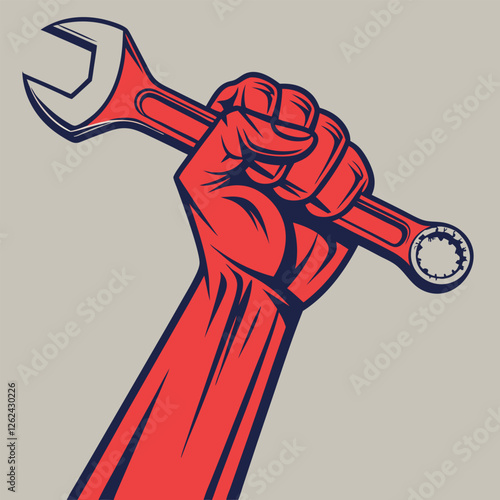 Labor Day Power. A Clenched Fist, Striking Vector Graphic art man bold hand unity woman   