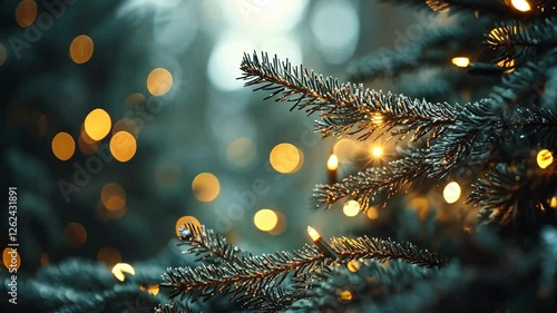 Wallpaper Mural Holiday lights illuminate evergreen branches in a winter forest during the festive season Torontodigital.ca