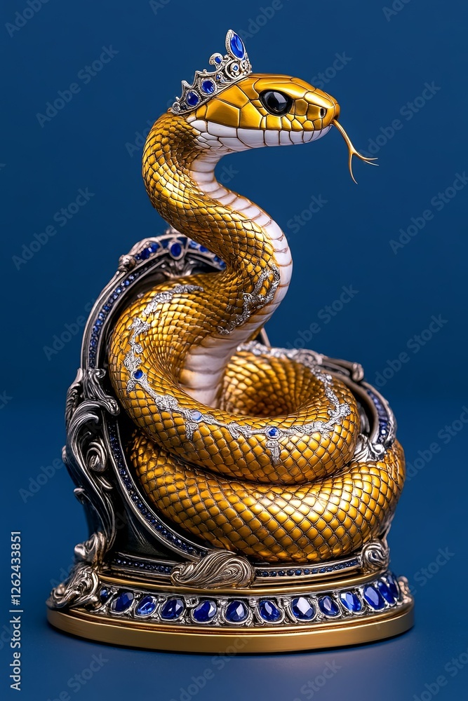 Fototapeta premium Pet Portrait Royal, copy space Regal Snake Sculpture on Indigo Background