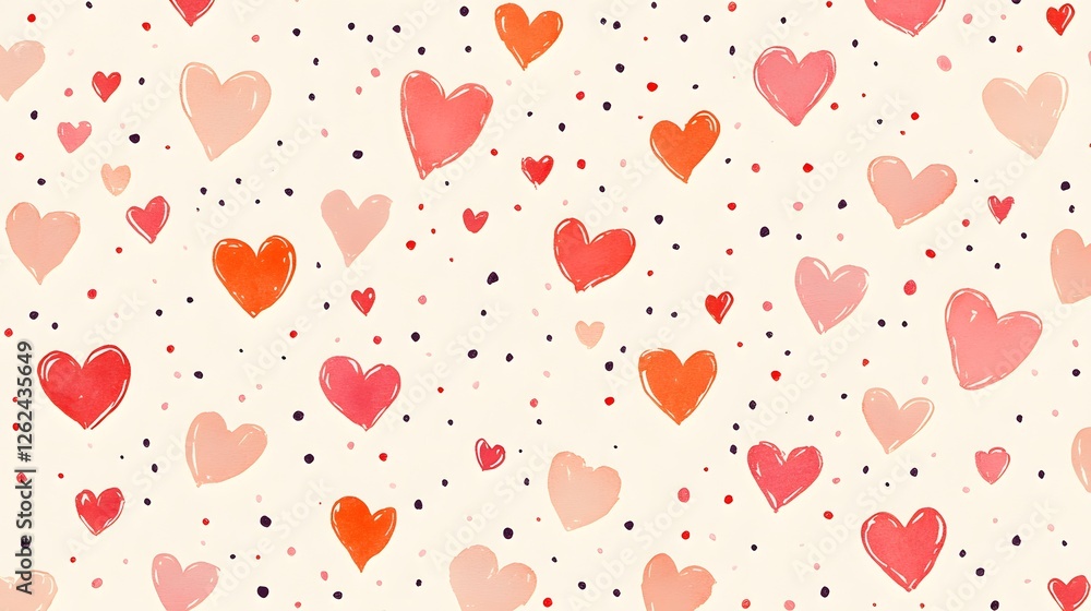 A playful pattern of hand-drawn hearts and dots fills the frame in a variety of cheerful colors A playful pattern of hand-drawn hearts and dots fills the frame in a variety of cheerful colors