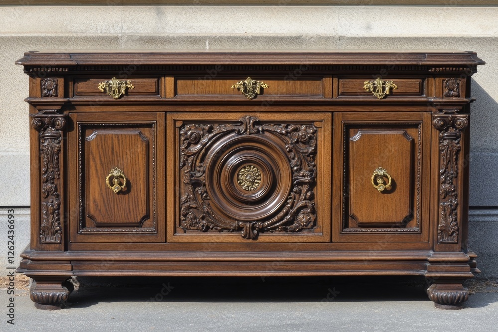 Fototapeta premium Ornate Wooden Buffet: Exquisite Antique Cabinet