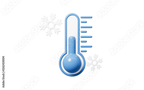 Quadro su tela Cartoon thermometer and snowflake, winter temperature drop, 3d rendering