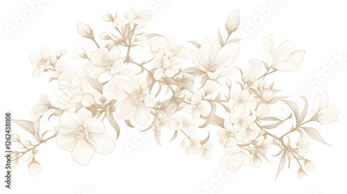 Elegant Sepia Toned Blossom Branch Delicate Spring Flowers Floral Design Botanical Illustration