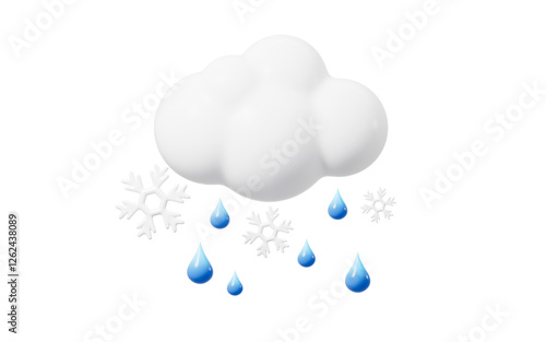 Konstfotografi Cartoon weather forecast, rain and snow mixed, 3d rendering.