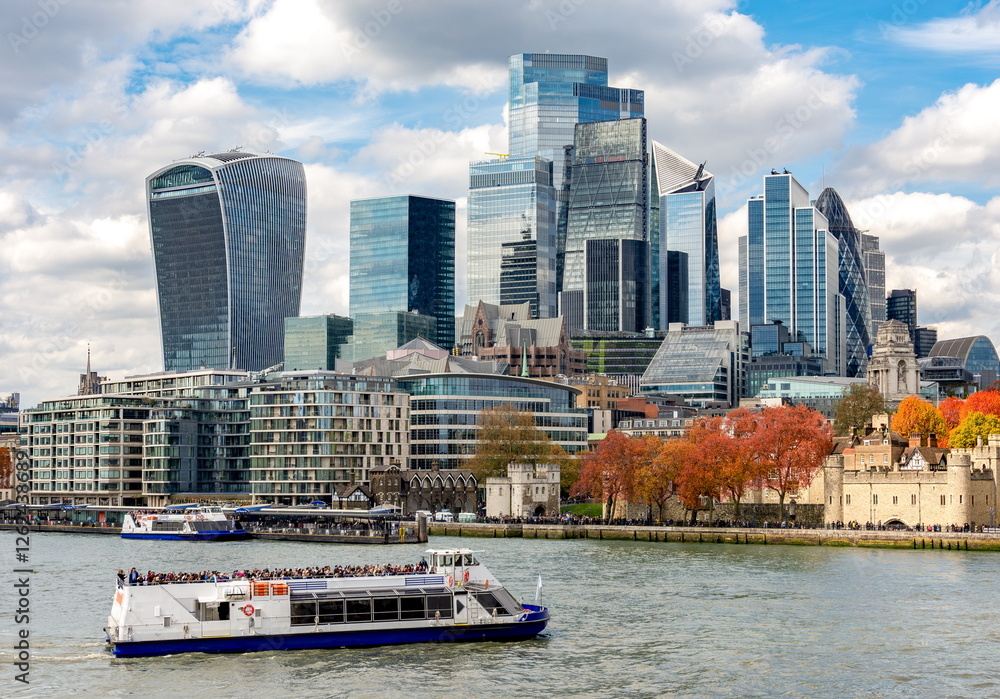 City of London skyscrapers in autumn, UK