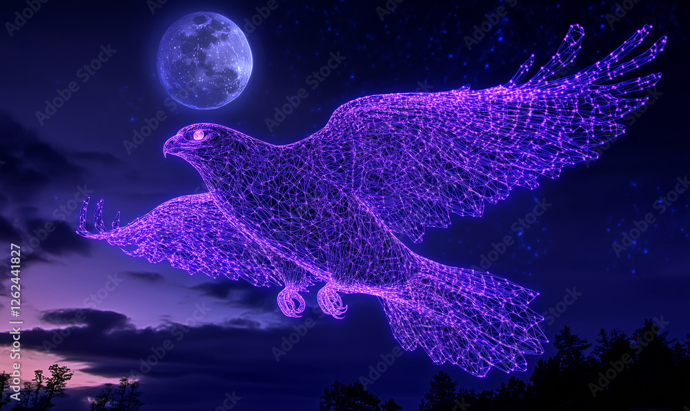 Fototapeta premium Abstract Falcon Built from Glowing Electric Purple in a Futuristic Digital Design