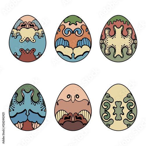 Easter eggs drawing clipart set. Happy easter egg flat clip art collection. Vector illustration flat oval shape elements.