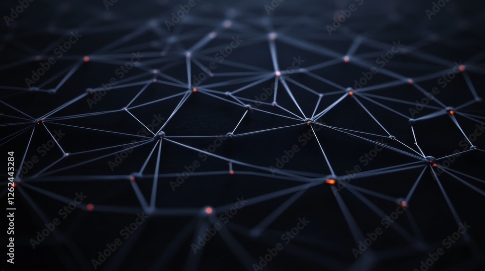 Obraz premium Abstract network connection, nodes glowing, dark background, technology concept