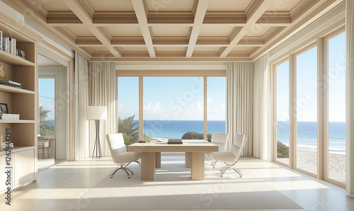 Peaceful study room with light beige floors and windows filled with natural light for concentration