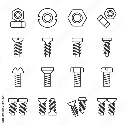 A set of screws and nuts are shown in a grid