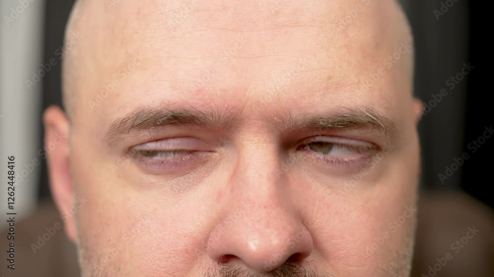Man blinking tired eyes after long work day in office. Businessman rubbing eyes and blinking, exhausted from challenging day at work. Male squinting and blinking with weary eyes after hard day in Man blinking tired eyes after long work day in office. Businessman rubbing eyes and blinking, exhausted from challenging day at work. Male squinting and blinking with weary eyes after hard day in
