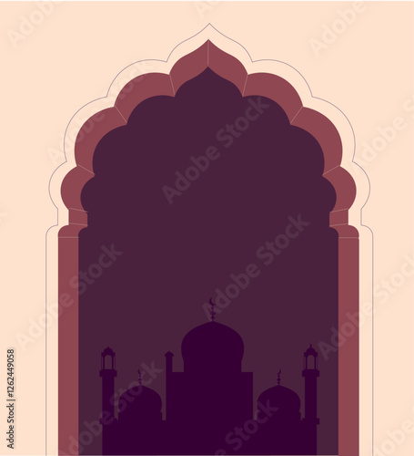 islamic architecture archway looking into a mosque at nite