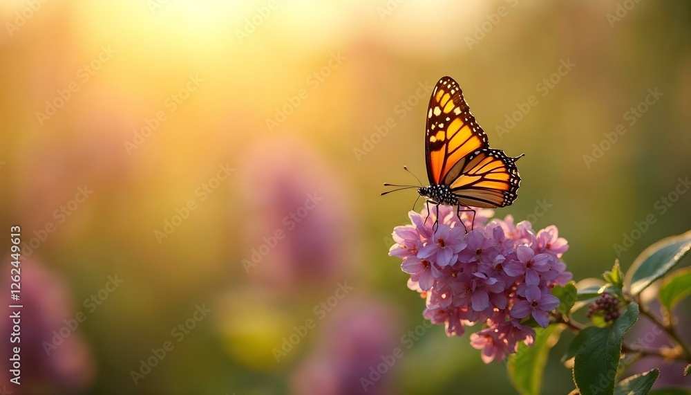 Fototapeta premium A yellow butterfly sits atop a spring flower, surrounded by a lush spring meadow, highlighting the season's vibrancy