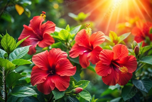 Wallpaper Mural Vibrant Red Hibiscus Flowers Blooming in a Lush Tropical Garden Torontodigital.ca