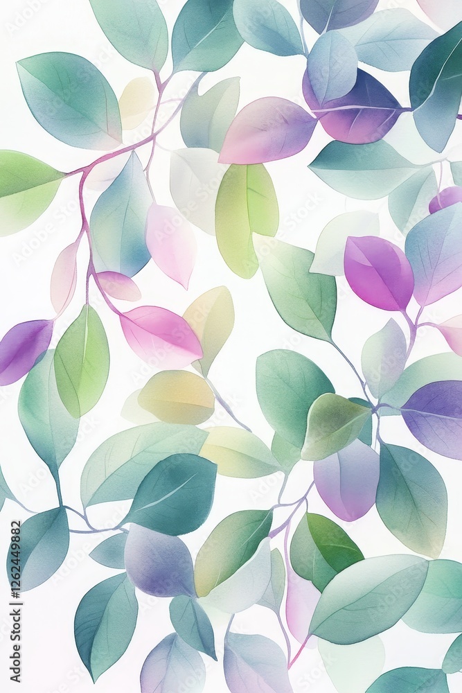 Soft Focus Background, Whimsical Leaves in Pastel Colors, Lavender, Green and Blue Tones Soft Focus Background, Whimsical Leaves in Pastel Colors, Lavender, Green and Blue Tones