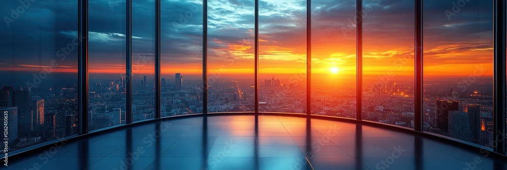 Fototapeta premium Stunning sunset view from a high-rise building overlooking the city skyline
