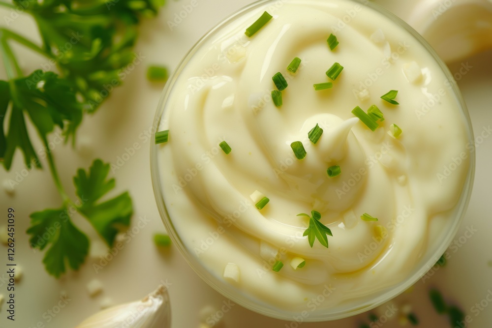 Image of Cream colored garlic mayonnaise sauce. Professional photo for food blog Image of Cream colored garlic mayonnaise sauce. Professional photo for food blog